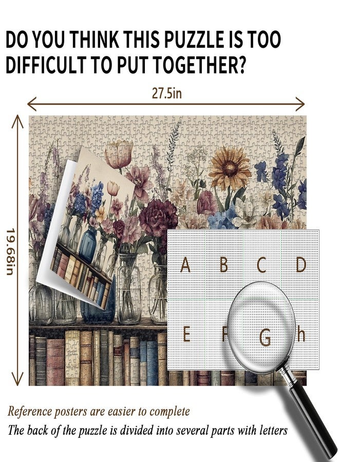 PICKFORU Retro Wildflowers Puzzles for Adults 1000 Pieces, PICKFORU Christian Jesus Floral Book Pages Religious Jigsaw Puzzle, Impossible Challenging Vintage Bookshelf Puzzles as Art Decor - Image 4