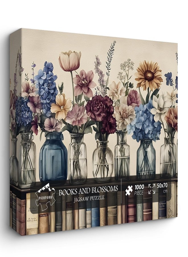 PICKFORU Retro Wildflowers Puzzles for Adults 1000 Pieces, PICKFORU Christian Jesus Floral Book Pages Religious Jigsaw Puzzle, Impossible Challenging Vintage Bookshelf Puzzles as Art Decor - Image 1