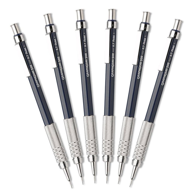 Pentel GraphGear 500 Automatic Drafting Pencil 07mm Blue Pack of 6 - Image 2