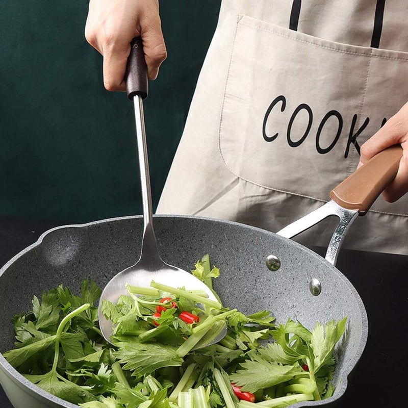 Leeonz Wok Spatula, [Rustproof, Durable] 304 Stainless Steel Spatula Turner Spatula with Heat Resistant Wooden Handle, Cooking Shovel Ladle for Eggs, Pancakes, Omelet, Burger and Other Foods - Image 3
