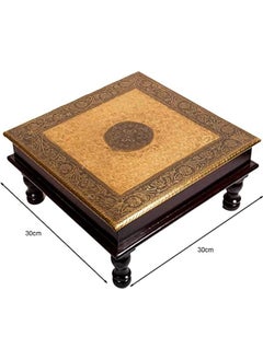 QUESERA Wooden Brass Square Pooja Chowki Brass Puja Chowki Handcrafted Bajot Puja Stool Handmade Brass Chowki Wooden Handmade Bajot Puja Bajot  - Image 3