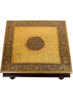 QUESERA Wooden Brass Square Pooja Chowki Brass Puja Chowki Handcrafted Bajot Puja Stool Handmade Brass Chowki Wooden Handmade Bajot Puja Bajot  - Image 2