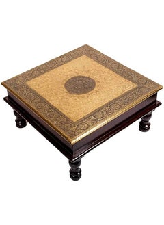 QUESERA Wooden Brass Square Pooja Chowki Brass Puja Chowki Handcrafted Bajot Puja Stool Handmade Brass Chowki Wooden Handmade Bajot Puja Bajot  - Image 1