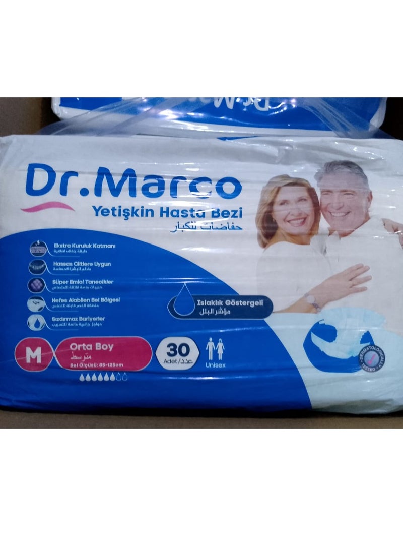 Dr. Marco Adult Diaper, Medium Size, 30 Count Turkish Made Diaper with Extra Dryness Layer and Wetness Indicator - Image 2