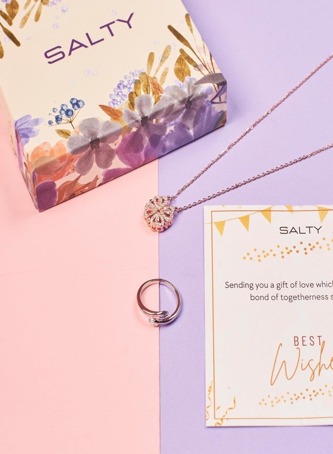 SALTY Anti Tarnish Radiant Love Gift Box | Necklace & Ring Jewellery Set for Women | Latest Stylish Minimal Jewelry Sets | Modern Design Aesthetic Accessories | Ideal for Gifting | Marriage, Birthday, Secret Santa | Gift for Valentine Day - Image 3