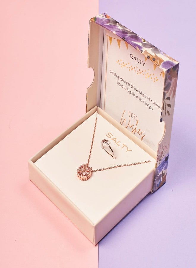 SALTY Anti Tarnish Radiant Love Gift Box | Necklace & Ring Jewellery Set for Women | Latest Stylish Minimal Jewelry Sets | Modern Design Aesthetic Accessories | Ideal for Gifting | Marriage, Birthday, Secret Santa | Gift for Valentine Day - Image 4