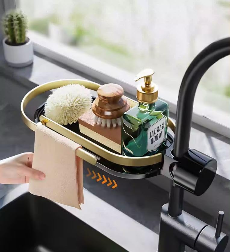 Snivy Snivy Shower Caddy Organizer Holder for Shower, Wall Kitchen Faucet Sponge Holder for Kitchen Sink Over Faucet Sponge Holder, Drain Rack Storage Shelf-Kitchen Sink Faucet, Sponge Cloth Soap Holder  - Image 1