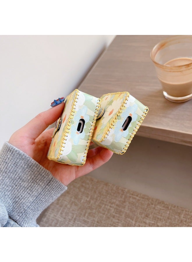 Loquat Airpods Pro2 Earphone Case Simple Floral Pattern Leather 123rd Generation Integrated Creative Shell-Color:One-piece Leather Case-white English Flower-Model:Airpods Pro (protective Sleeve) - Image 5