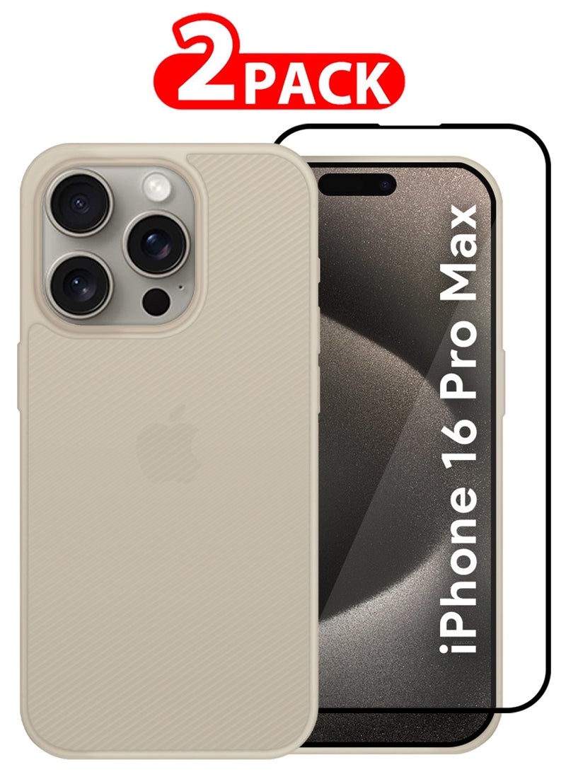 2Packs Case Cover for iPhone 16 Pro Max, Air Skin Line Design Back Cover, Sturdy Durable Ultra-Thin Case, Drop Protection Cover Clear with 3D Screen Protector - Light Pink - Image 1