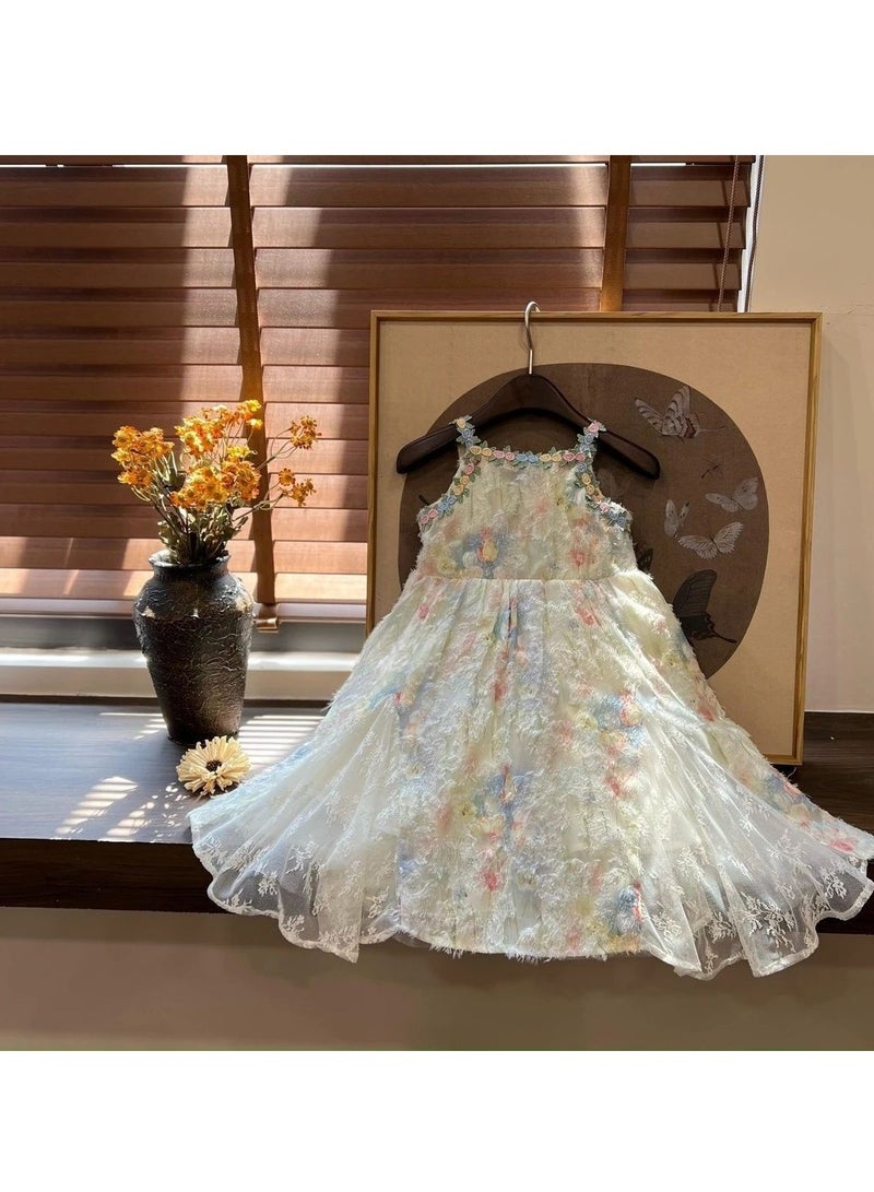 2-3Y Toddler Baby Girl Princess Dress, Elegant Floral Lace Sleeveless Summer Outfit, Cute Wedding Birthday Eid Party Photography Gown, 100cm - Image 1