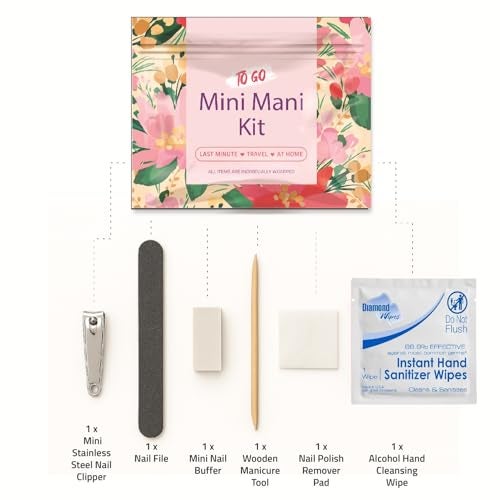 pH Advantage Mini Mani Kit – Disposable Manicure Set with Nail Clipper, File, Buffer, Cuticle Stick & Polish Remover Pad – Compact One-Time Use Nail Care Kit for Travel, Purse, Desk, or Car (Pink) - Image 2