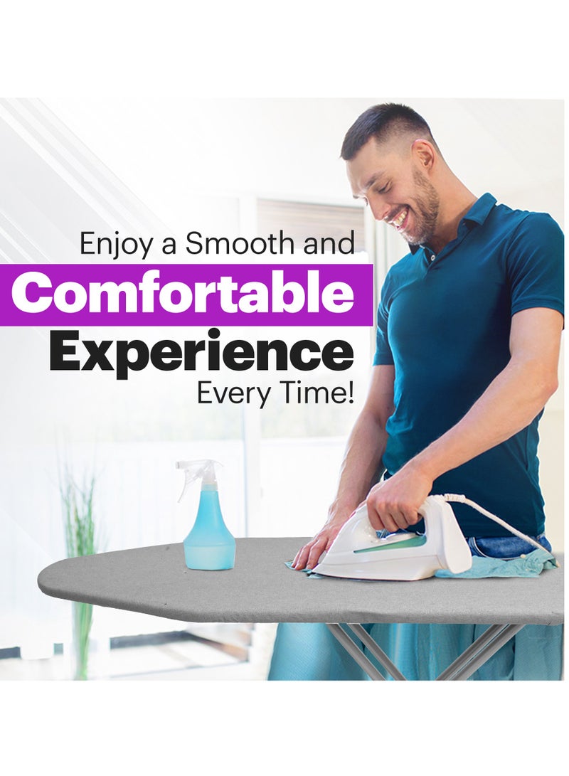 MANNY Folding Ironing Board 92 x 30 cm – Adjustable Height, Sturdy Metal Frame Ironing Table, Foldable Iron Board with Grey Padded Cover & Metalized Iron Rest, Non-Slip Feet, Space-Saving Design. - Image 4