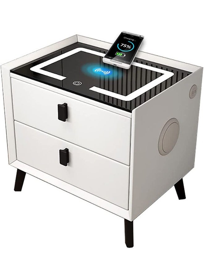 CityRiya-Long - Bedside Table Smart Nightstand Table Bedside Cabinet with Wireless Charging Station Modern Storage Side Table End Table Corner Table with USB Ports and LED Light for Living Room Office - Image 1