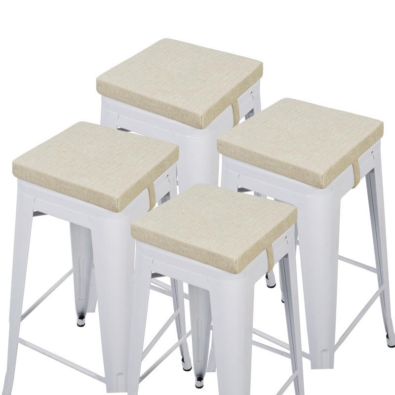 baibu 12x12 Inches Stool Cushion Square with Ties Set of 4 NonSlip Bar Stool Cushion Square Seat Cushion with Machine Washable Cover  4 Cushions Only Beige 12x12x15in