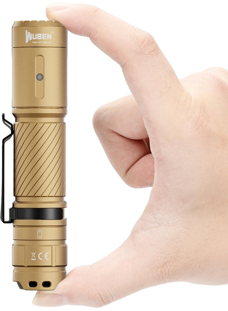 WUBEN C3 Torch Light 1200 Lumen led Rechargeable Flashlights 6 Modes Powerful Torch Super Bright, IP68 Water Resistant, Best for Camping, Outdoor, Emergency, Everyday Carry, Tool Gifts for Men (Khaki)