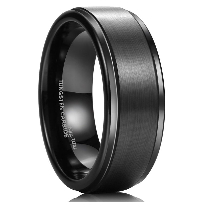 King Will Basic 8mm Black Tungsten Carbide Ring for Men Wedding Band Matte Finish Comfort Fit - Image 1