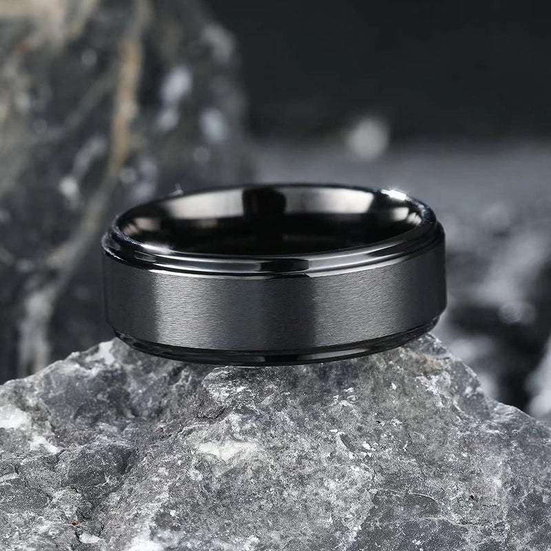 King Will Basic 8mm Black Tungsten Carbide Ring for Men Wedding Band Matte Finish Comfort Fit - Image 2