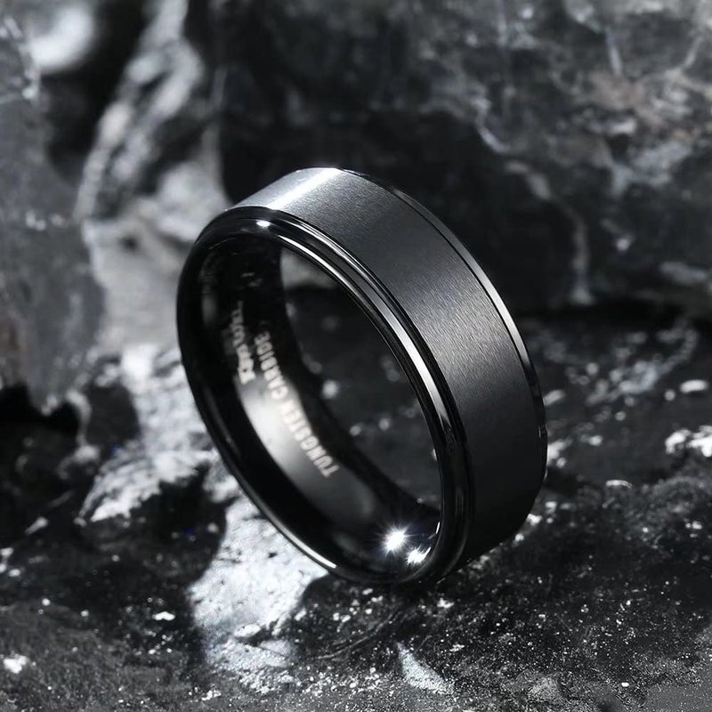 King Will Basic 8mm Black Tungsten Carbide Ring for Men Wedding Band Matte Finish Comfort Fit - Image 3