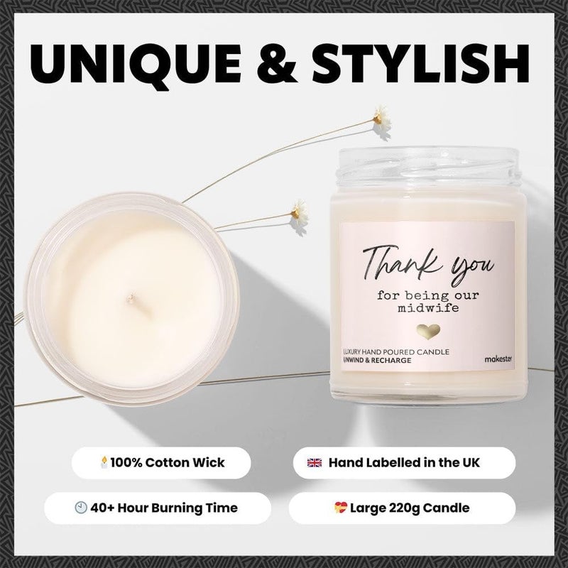 Makester Gift for Midwife - Luxury Soy Wax - Vanilla, Jasmine, Sugared Almond - Midwife Gifts - Makester - Image 3