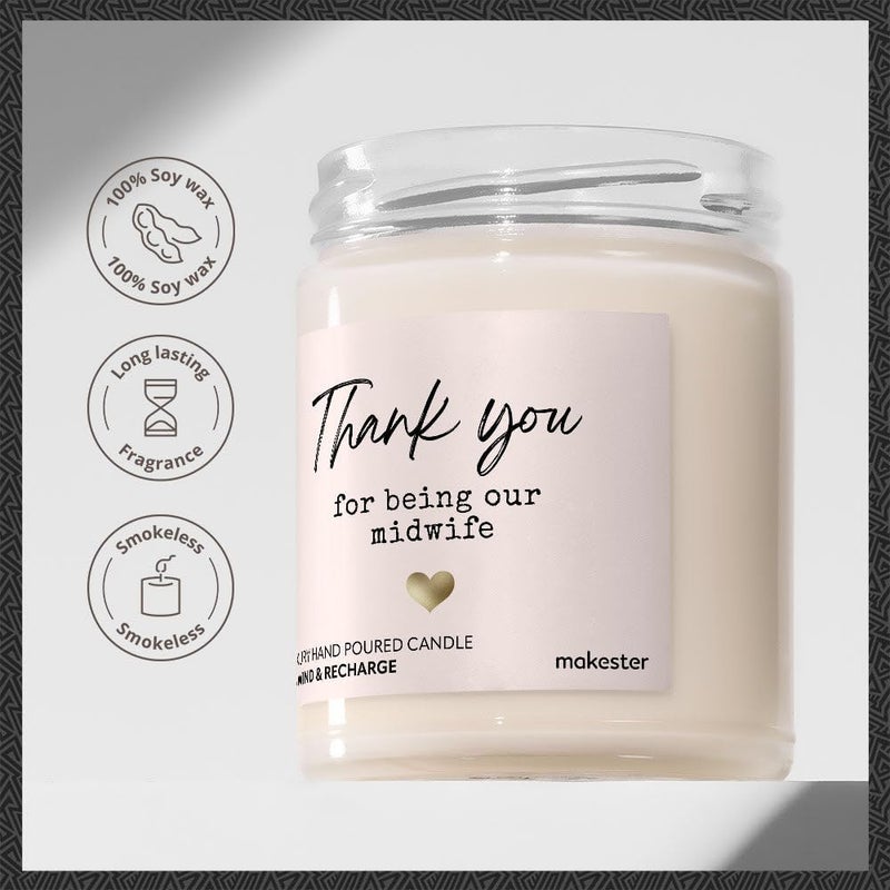 Makester Gift for Midwife - Luxury Soy Wax - Vanilla, Jasmine, Sugared Almond - Midwife Gifts - Makester - Image 2