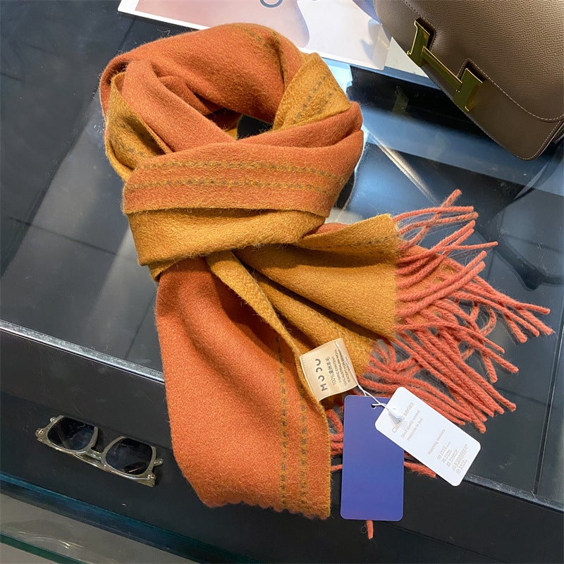Autumn Winter Thick 100% Wool Unisex Scarf G0302 deciduous brown 