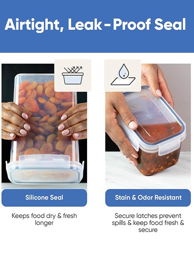 متجر الفرح مجموعة من 24 علبة تخزين طعام محكمة الغلق مع أغطية، لتنظيم المطبخ والمخزن، خالية من مادة BPA، عبوات بلاستيكية بأغطية متينة مثالية للحبوب والدقيق والسكر، مع 24 ملصقًا وقلم تحديد - Image 3