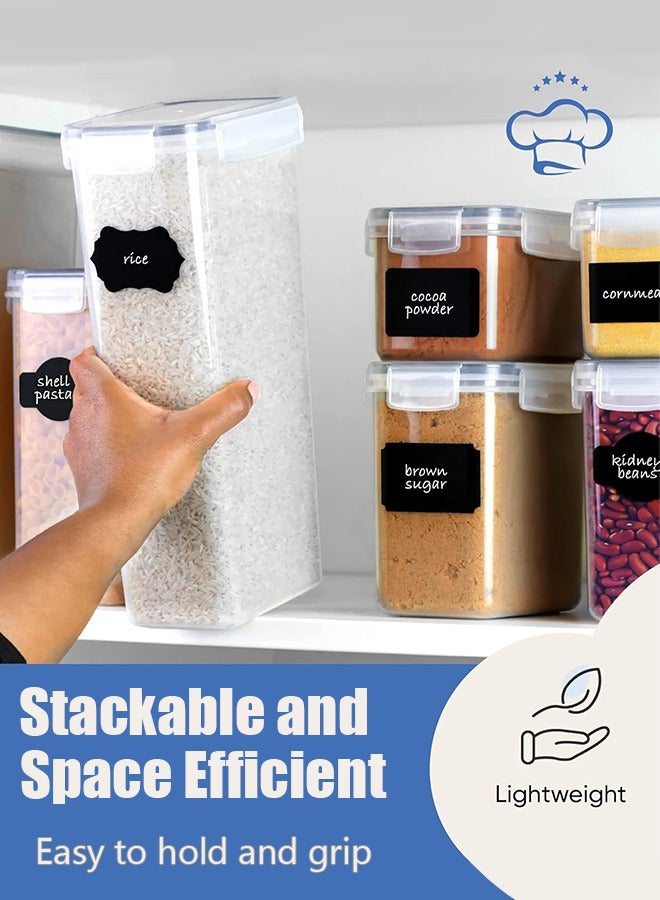 متجر الفرح مجموعة من 24 علبة تخزين طعام محكمة الغلق مع أغطية، لتنظيم المطبخ والمخزن، خالية من مادة BPA، عبوات بلاستيكية بأغطية متينة مثالية للحبوب والدقيق والسكر، مع 24 ملصقًا وقلم تحديد - Image 5