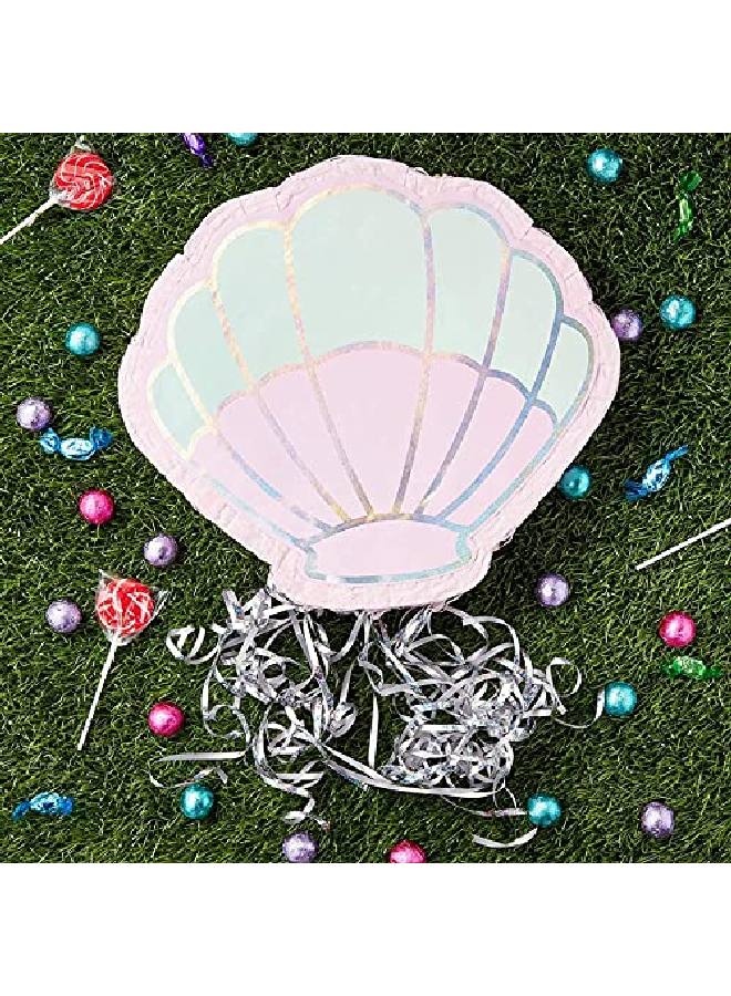 Blue Panda Mermaid Birthday Party Supplies Seashell Pull String Piñata (14 X 13 X 3 In) - Image 2