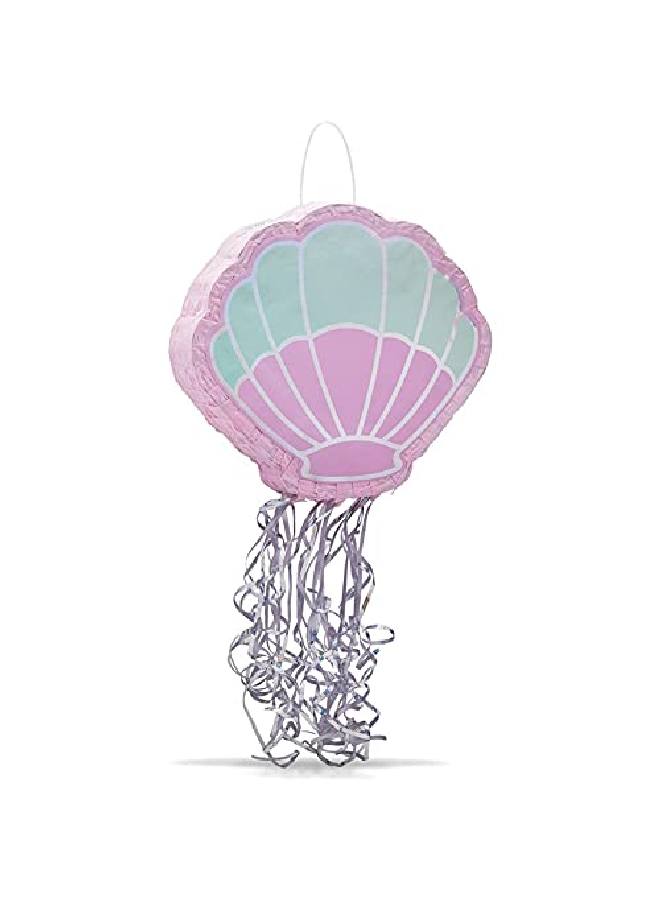 Blue Panda Mermaid Birthday Party Supplies Seashell Pull String Piñata (14 X 13 X 3 In) - Image 4
