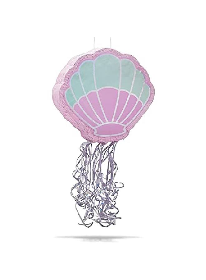 Blue Panda Mermaid Birthday Party Supplies Seashell Pull String Piñata (14 X 13 X 3 In) - Image 1