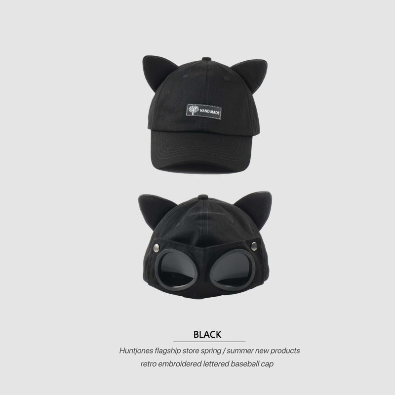 Cute Cat Ear Pilot Cap Unisex Summer Streetwear Army Green  - Image 2