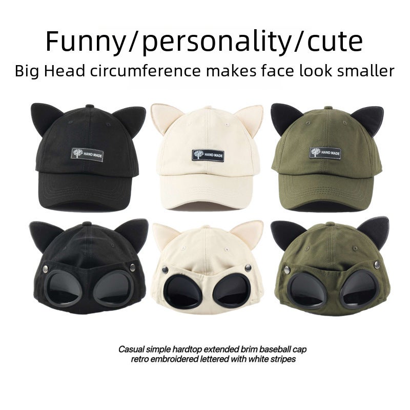 Cute Cat Ear Pilot Cap Unisex Summer Streetwear Army Green  - Image 3