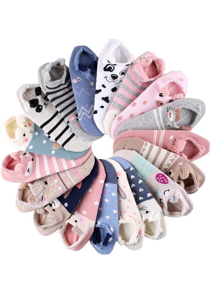 MarJunSep 18 Pairs Novelty Animal Cotton Low Cut No Show Ankle Socks for Girls Women Boat Socks - Image 1