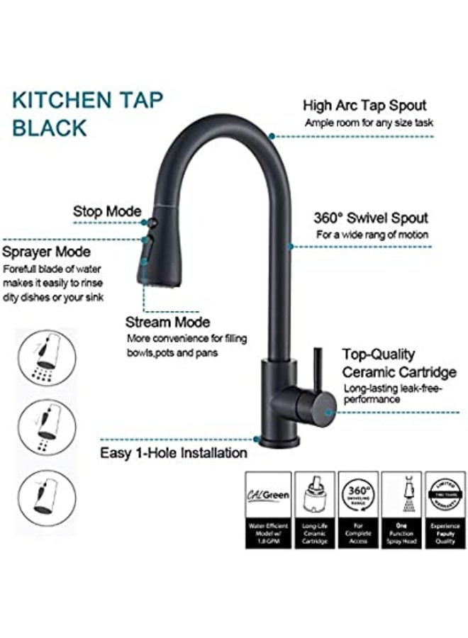 Colro Global Modern Matte Black Kitchen Faucet with Flexible Pull-Out Sprayer - 360° Swivel High-Arc Sink Mixer Tap, Dual Mode Spray Head, Stainless Steel Single Handle Faucet for Contemporary Kitchens - Image 3