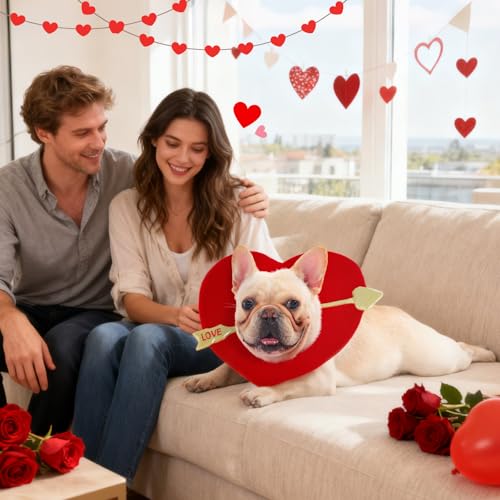 Aotiooy Valentines Dog Costume, Valentine’s Day Red Love Heart Dog Outfit Adjustable Pet Headpiece with Cupid Arrow, Cute Valentine Clothes Holiday Hat for Small Medium Large Dogs Cats Puppy - Image 2