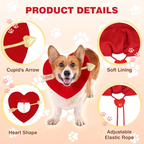 Aotiooy Valentines Dog Costume, Valentine’s Day Red Love Heart Dog Outfit Adjustable Pet Headpiece with Cupid Arrow, Cute Valentine Clothes Holiday Hat for Small Medium Large Dogs Cats Puppy - Image 4