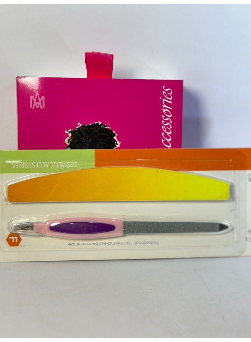 2-In-1 Double Sided Nail File, Buffer, Cuticle Remover, Trimmer, Sanding and Polish Tool + Professional Nail File with Double Sided Sanding - for False Nails 2PCS - Image 2