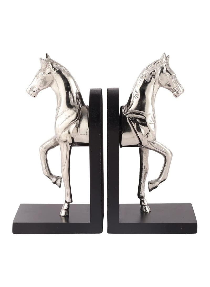 Trotting Horse Bookend Decorative Book Ends Horse Book Holder Silver Book Holder Book Shelf Accent Decoration For Library Office Home Silver - Image 1