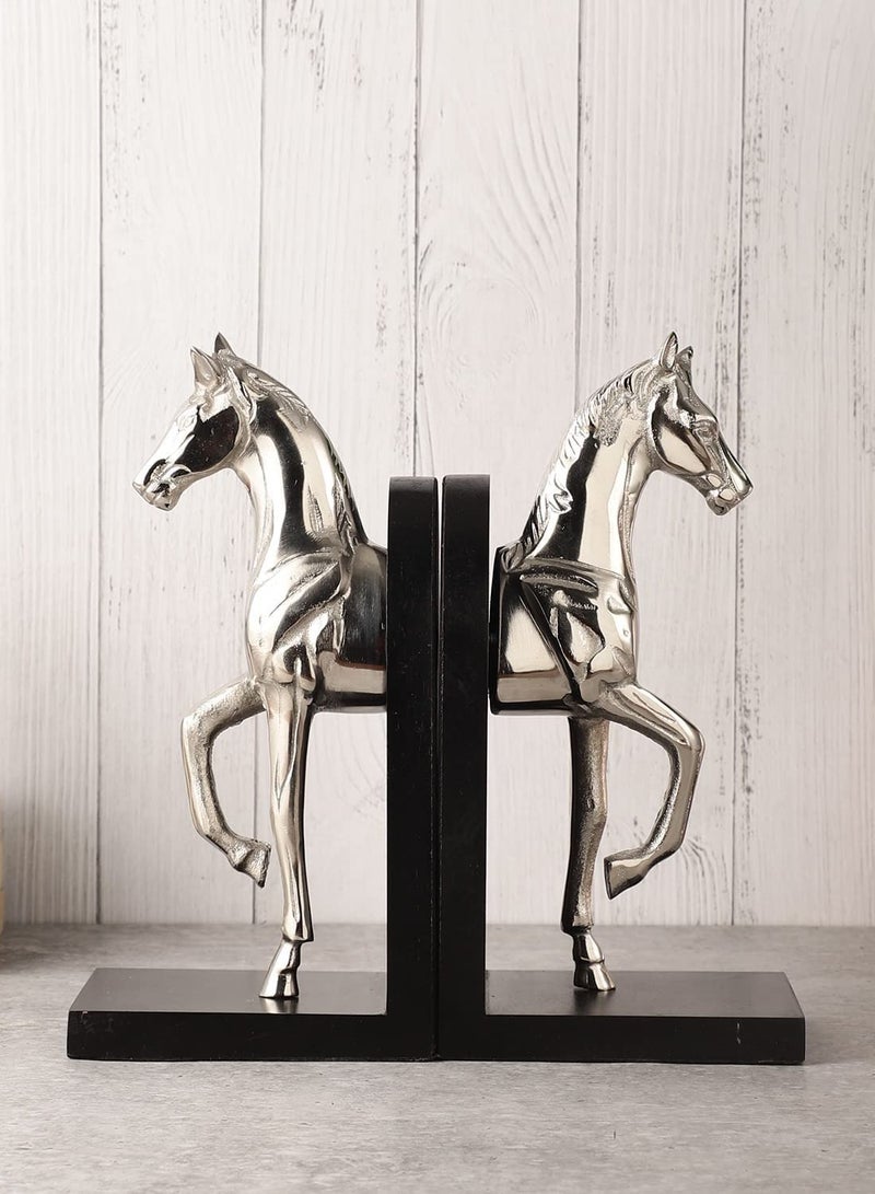 Trotting Horse Bookend Decorative Book Ends Horse Book Holder Silver Book Holder Book Shelf Accent Decoration For Library Office Home Silver - Image 3