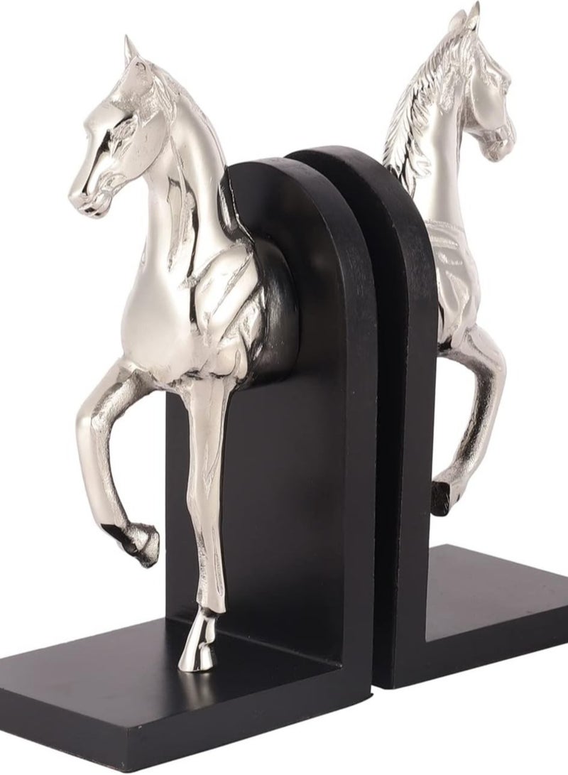 Trotting Horse Bookend Decorative Book Ends Horse Book Holder Silver Book Holder Book Shelf Accent Decoration For Library Office Home Silver - Image 4