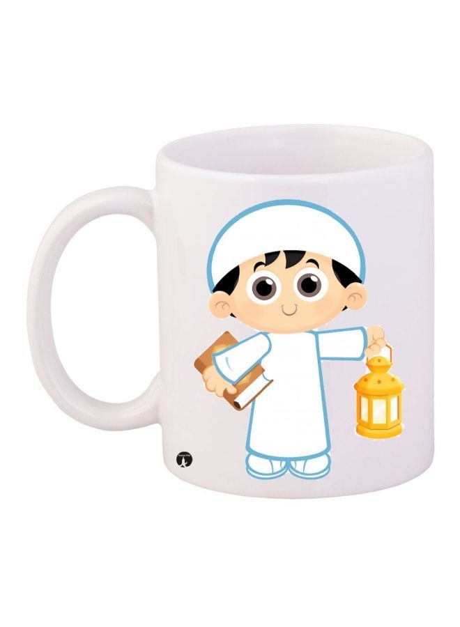 RYN Prayer Time Printed Coffee Mug White/Yellow/Brown 11ounce