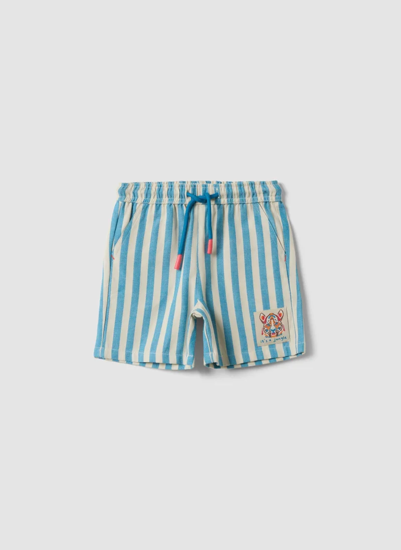 Ovs OVS Blue Striped Pure Cotton Straight-Fit Shorts For Baby Boys