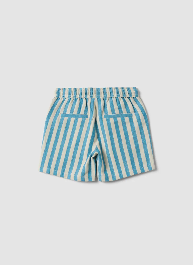 Ovs OVS Blue Striped Pure Cotton Straight-Fit Shorts For Baby Boys
