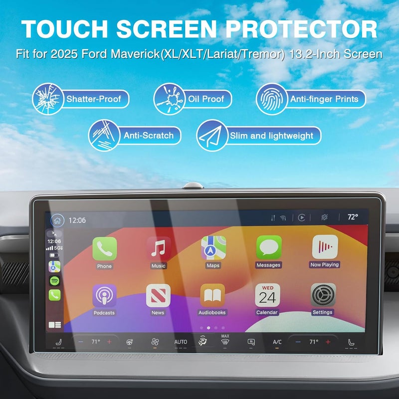 Karltys 【Upgrade 2 Pack Screen Protector for 【No Glare u0026 Fingerprint】 Tempered Glass Ford Maverick 2025 2026 13.2 Inch for Models XL/XLT/Lariat/Tremor/Lobo - Image 2