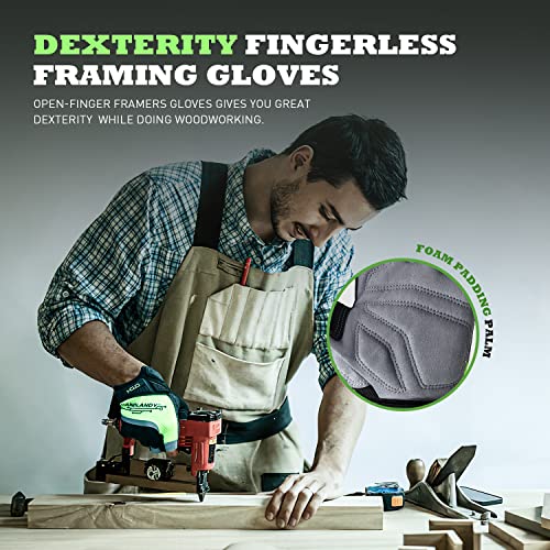 AIGEVTURE Framer Work Gloves,Fingerless Framing Gloves, Open-Finger Carpenters Gloves, High Dexterity, Performance Fit, Durable - Image 2