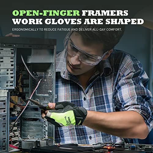 AIGEVTURE Framer Work Gloves,Fingerless Framing Gloves, Open-Finger Carpenters Gloves, High Dexterity, Performance Fit, Durable - Image 3