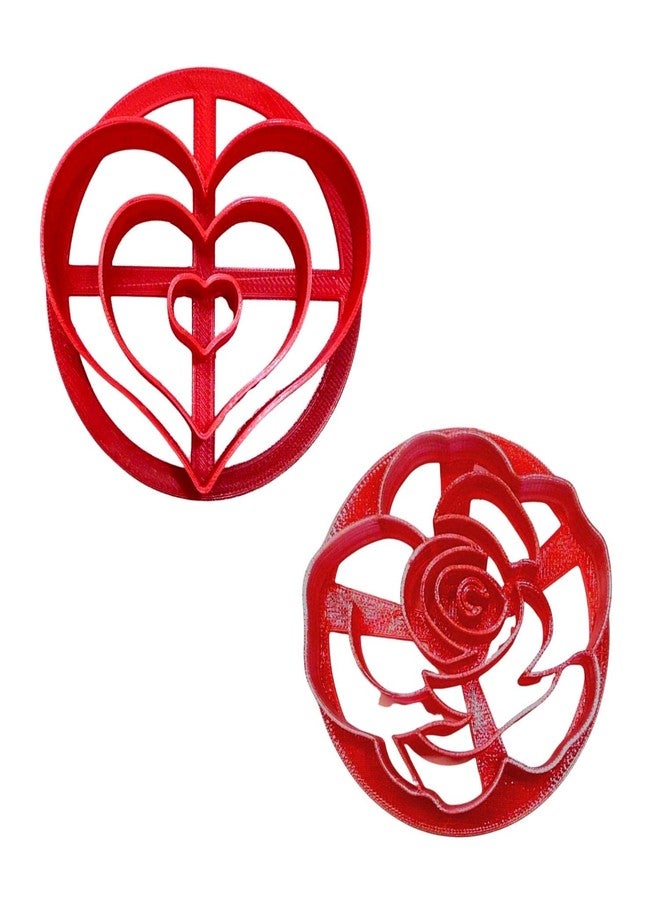 YNGLLC LOVE THEMED HEART ROSE DESIGNS SET OF 2 CONCHA CUTTERS MEXICAN SWEET BREAD STAMP MADE IN USA PR1632, Red - Image 1