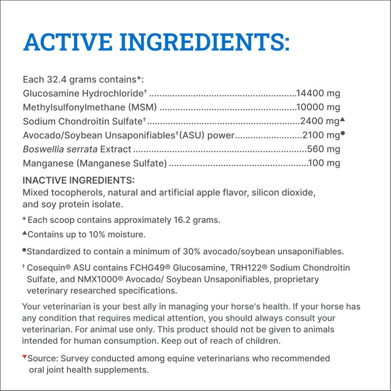 COSEQUIN Nutramax Cosequin ASU Joint Health Supplement for Horses - Powder with Glucosamine, Chondroitin, ASU, and MSM, 1320 Grams - Image 4