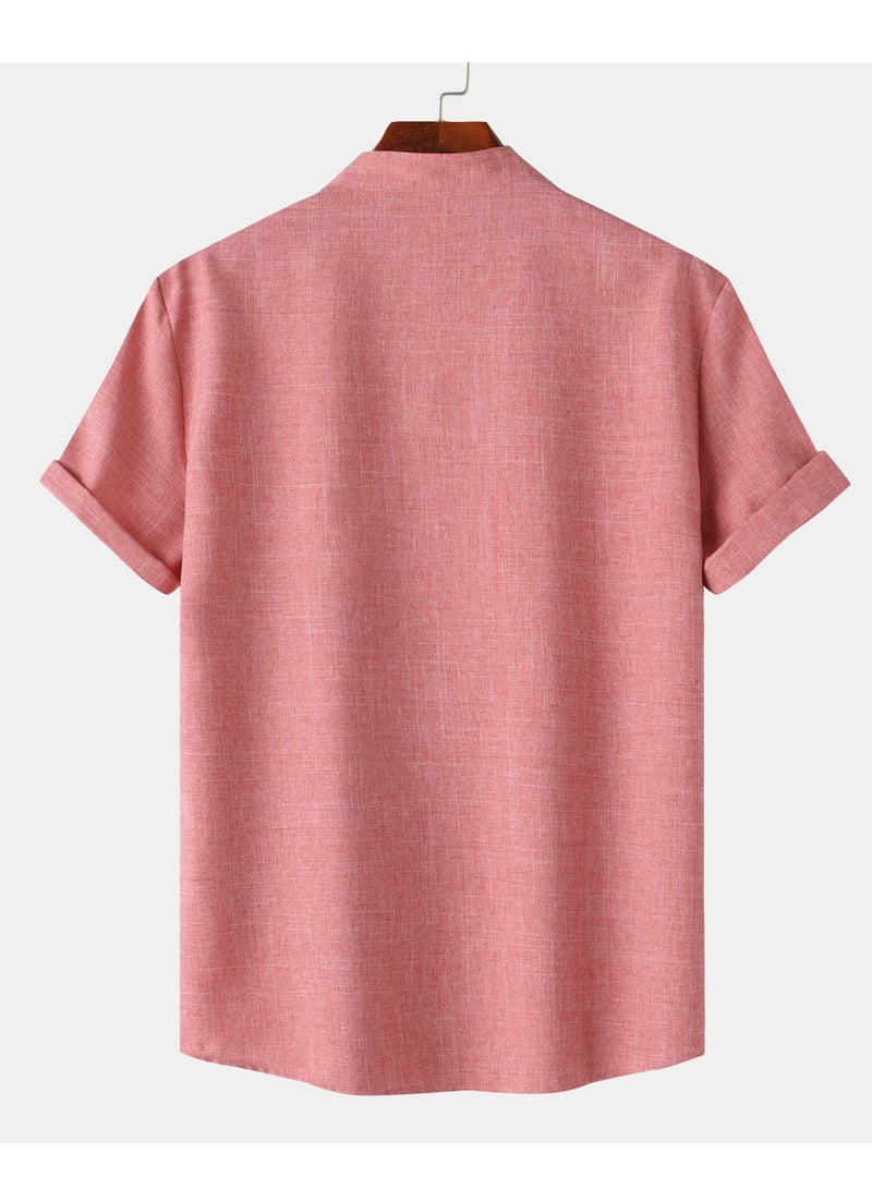 Summer shirt new men's solid color stand collar short sleeve polo shirt men's casual slim men's wear - Image 2