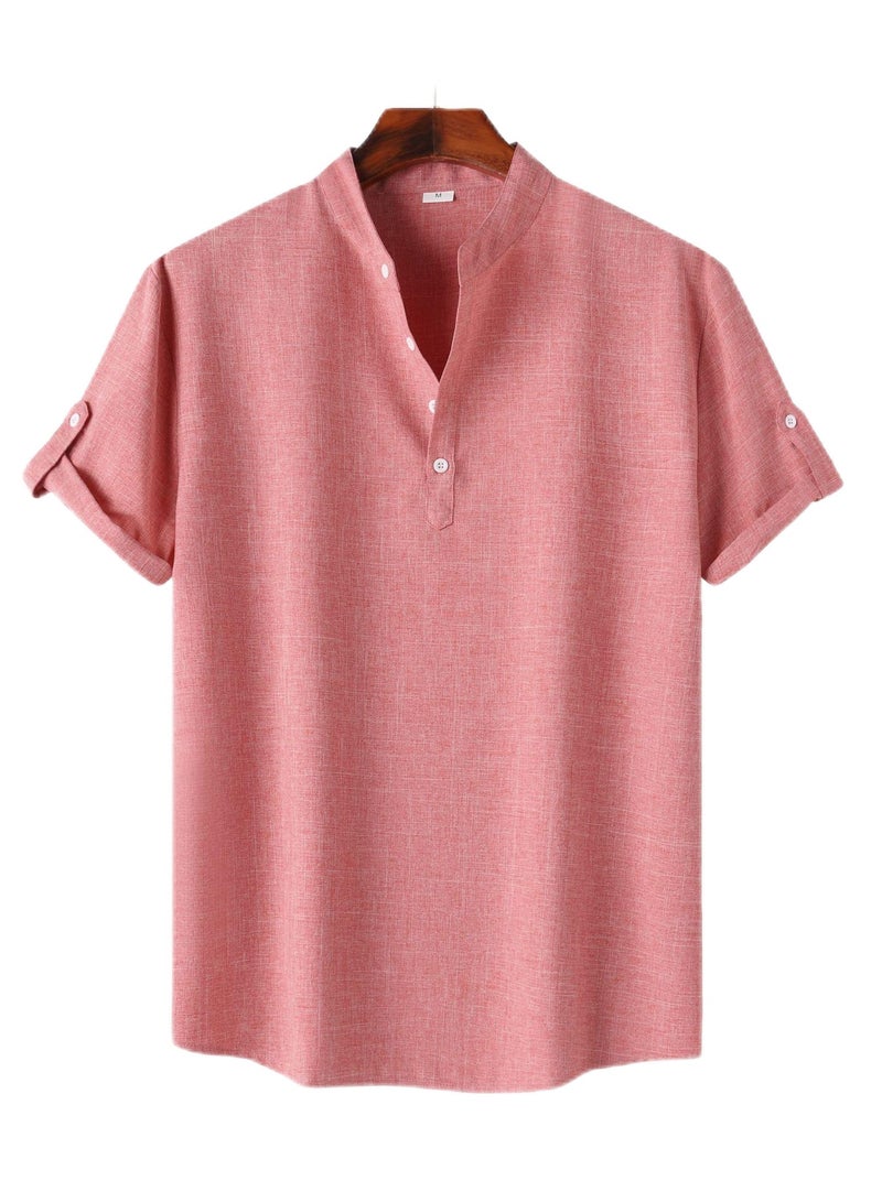 Summer shirt new men's solid color stand collar short sleeve polo shirt men's casual slim men's wear - Image 1